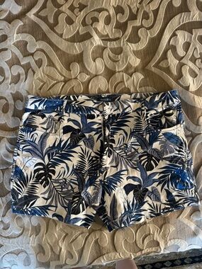 Caribbean Joe Blue & White Tropical Leaf Shorts